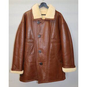 Vintage Shearling Leather Bomber Jacket Men’s M Brown Heavyweight Winter USA